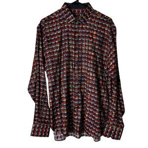Luchiano Visconti Black Shirt Large Men Button Up Abstract Multicolor‎
